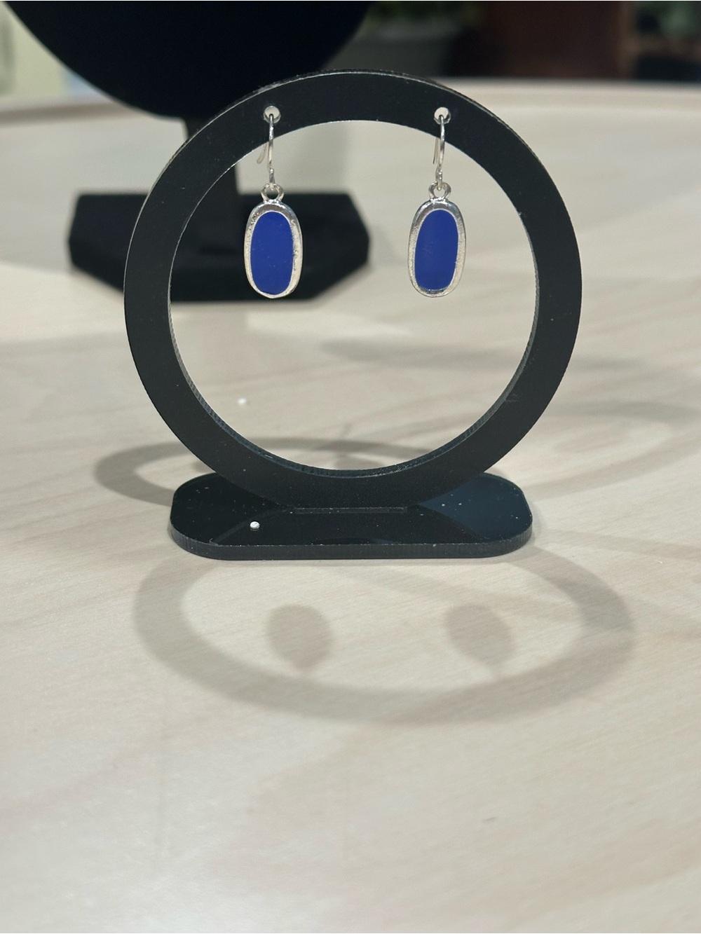 Blue Oval Drop Silver-Tone Earrings
